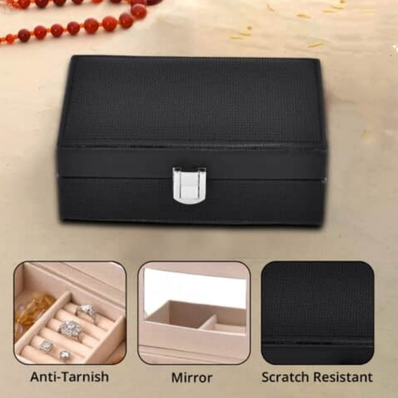 NEW Black Woven Embossed Faux Leather Jewelry Box with Mirror - Picture 5 of 9